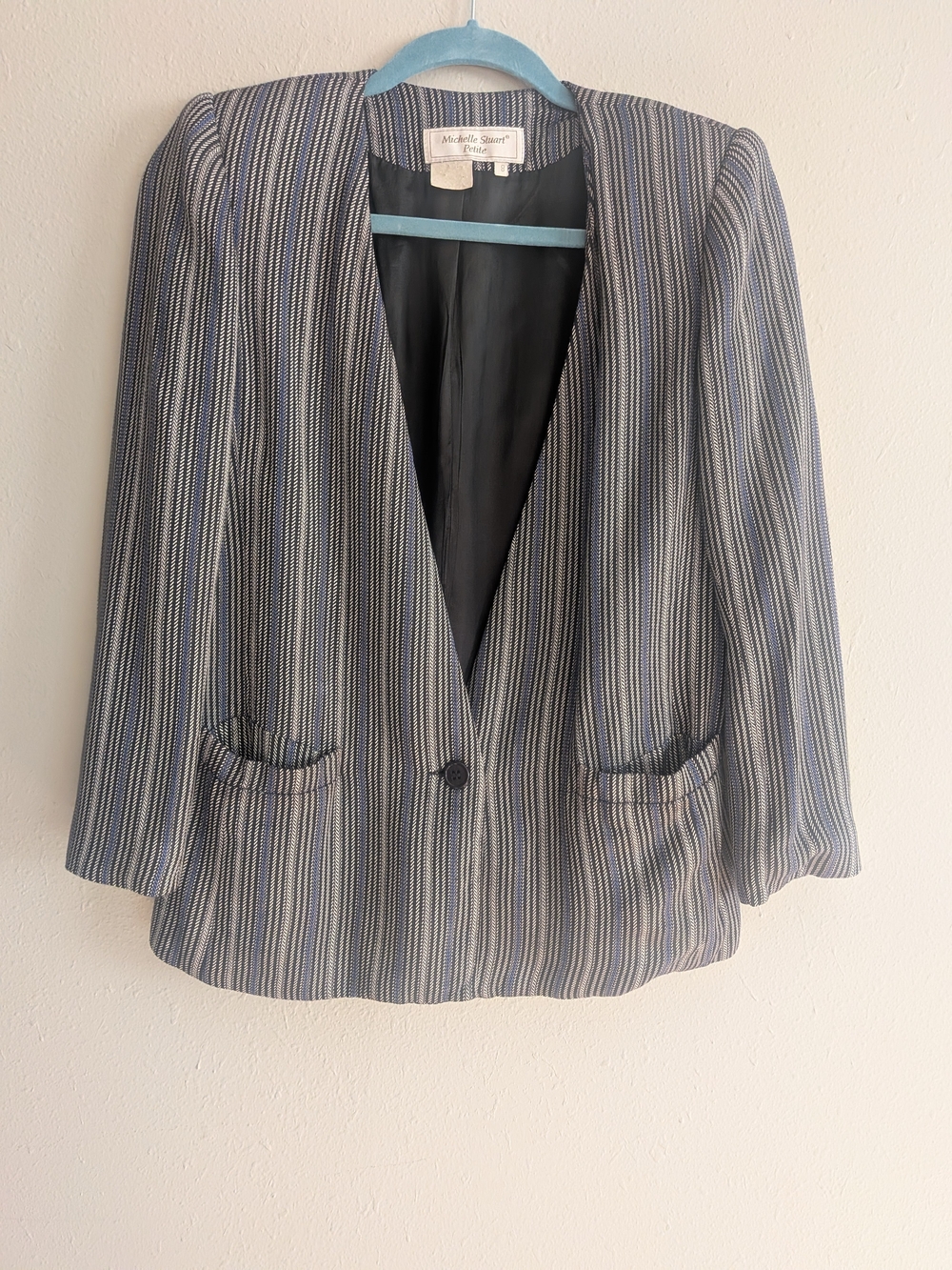 Vintage Michelle Stuart Blue and Gray Striped Women's Blazer